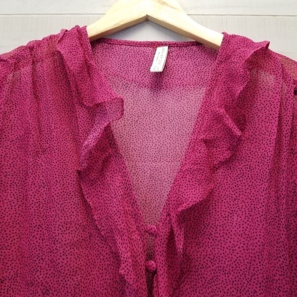 {8} Bec + Bridge Pink Party Shirt Ruffle Button Sheer - Picture 4 of 12